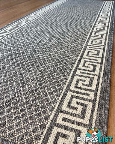 Xena Greek Key Silver Ivory  Hall Runner Non-Slip 80cm Wide 2.5M  - 2533 Silver Grey-Ivory (GU6 E)