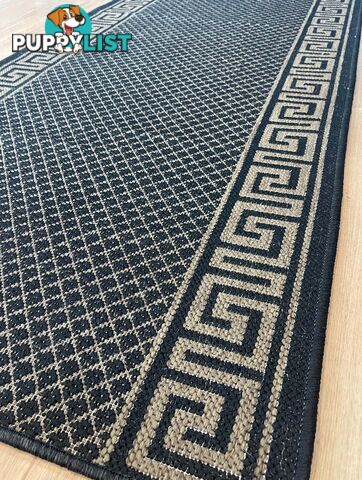 Xena Greek Key Black Natural Hall Runner Non-Slip 80cm Wide 11M  - 2533 Black Natural (991K)