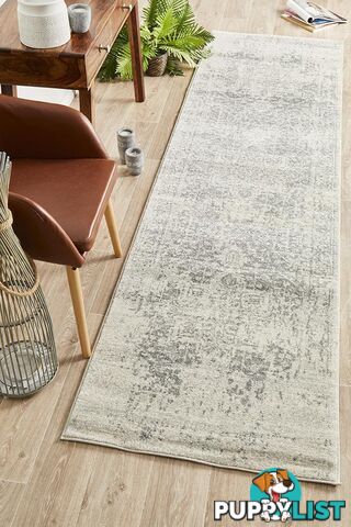 Evoke Dream White Silver Transitional Runner Rug 400X80CM  - EVO-253-WSIL-400X80