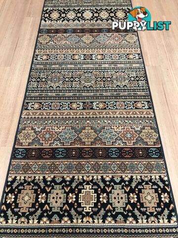 Afghan Black Hallway Runner 80CM Wide 5.5M  - Afghan 135 Black