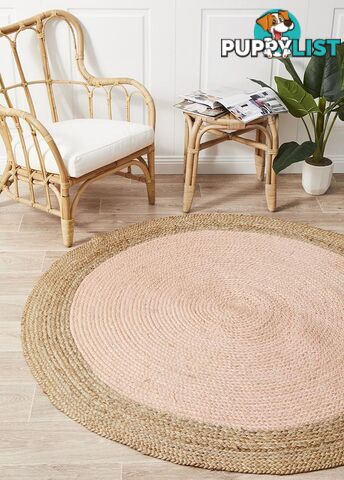 Round Jute Natural Rug Pink 120x120cm  - ATR-POLO-PIN-120X120