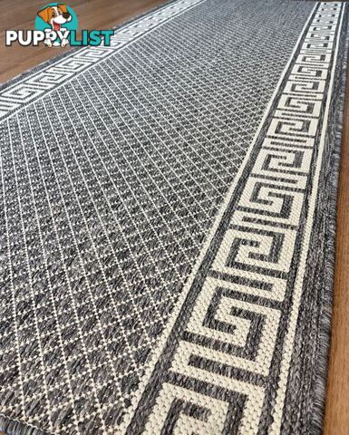 Xena Greek Key Silver Ivory  Hall Runner Non-Slip 80cm Wide 8.5M  - 2533 Silver Grey-Ivory (GU6 E)