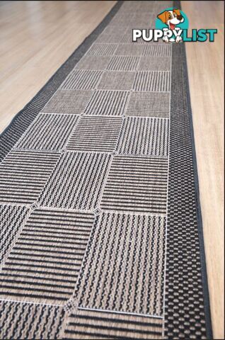 Suva Squares Coffee Black 22 121 Hallway Runner Non Slip 13.5M  - 22/121