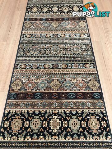 Afghan Black Hallway Runner 80CM Wide 7.5M  - Afghan 135 Black