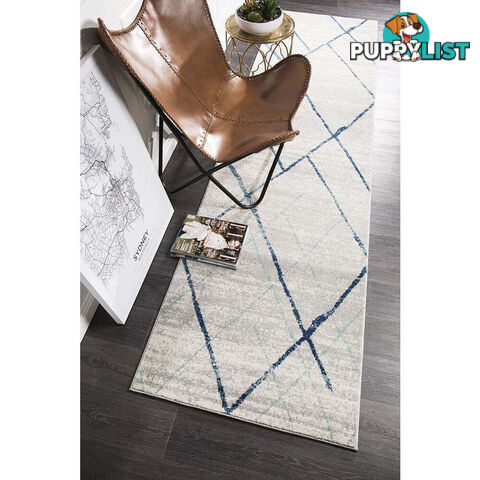 Oasis Noah White Blue Contemporary Runner Rug 500X80cm  - OAS-452-BLUE-500X80