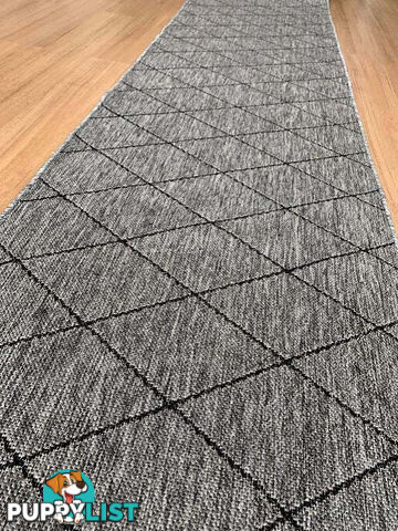 Chino 1931 Grey Black Hall Runner 80cm Wide Non-Slip 13.5M  - 1931 Silver Grey Black