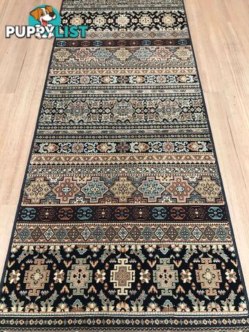 Afghan Black Hallway Runner 80CM Wide 4M  - Afghan 135 Black