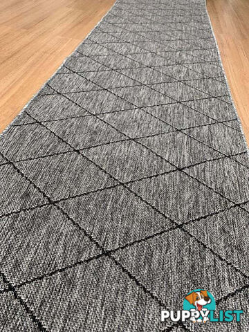 Chino 1931 Grey Black Hall Runner 80cm Wide Non-Slip 3.5M  - 1931 Silver Grey Black