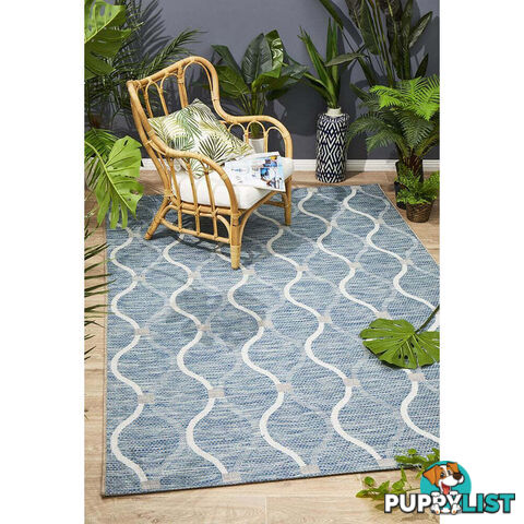 Terrace Denise Trellis Rug Blue 300X80CM  - TER-5501-BLU-300X80