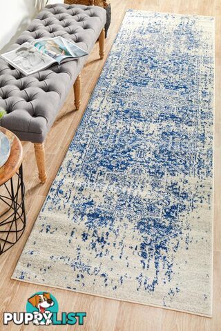 Evoke Horizon White Navy Transitional Runner Rug 300X80CM  - EVO-253-WNAV-300X80