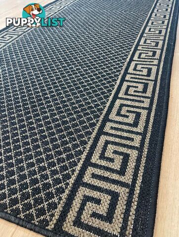 Xena Greek Key Black Natural Hall Runner Non-Slip 80cm Wide 12.5M  - 2533 Black Natural (991K)