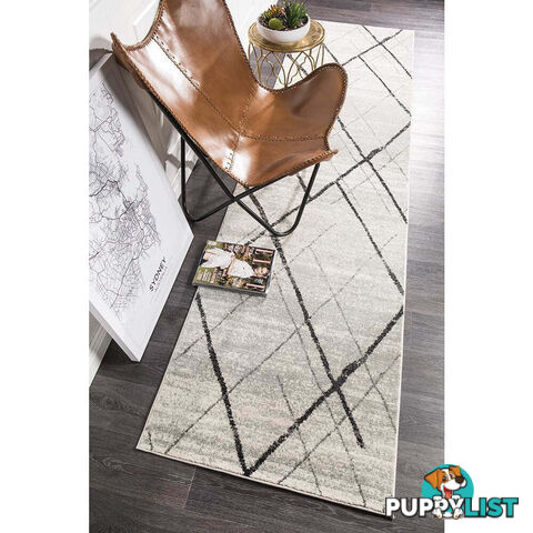 Oasis Noah White Grey Contemporary Runner Rug 300X80cm  - OAS-452-GREY-300X80