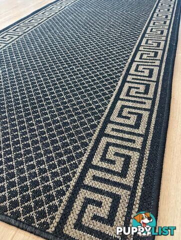 Xena Greek Key Black Natural Hall Runner Non-Slip 80cm Wide 16M  - 2533 Black Natural (991K)