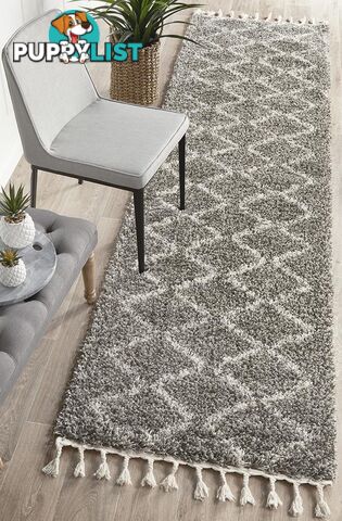 Saffron Thick Pile Moroccan Grey Runner Rug 400X80CM  - SAF-11-GRY-400X80