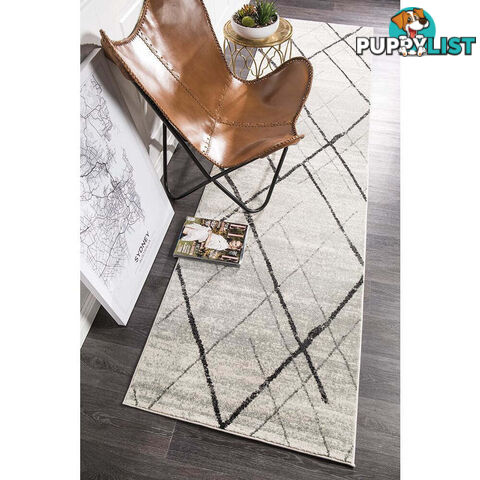 Oasis Noah White Grey Contemporary Runner Rug 400X80cm  - OAS-452-GREY-400X80