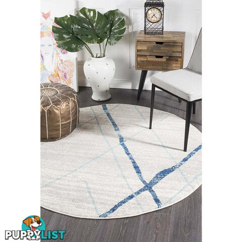 Oasis Noah White Blue Contemporary Round Rug 150X150cm  - OAS-452-BLUE-150X150