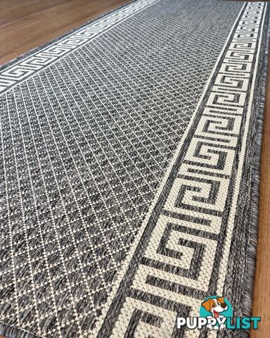 Xena Greek Key Silver Ivory  Hall Runner Non-Slip 80cm Wide 12.5M  - 2533 Silver Grey-Ivory (GU6 E)