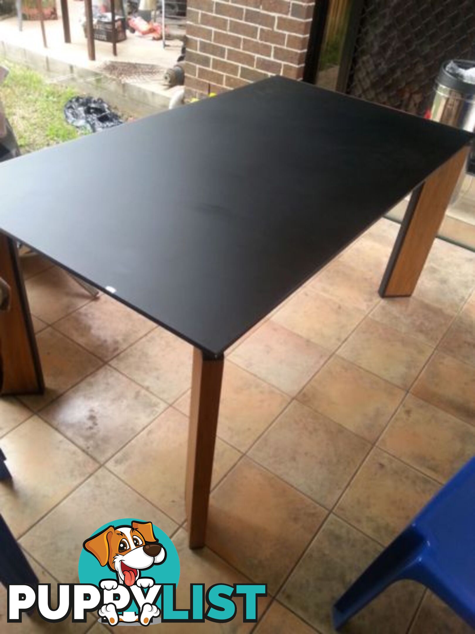 table for sale glass top with timber legs