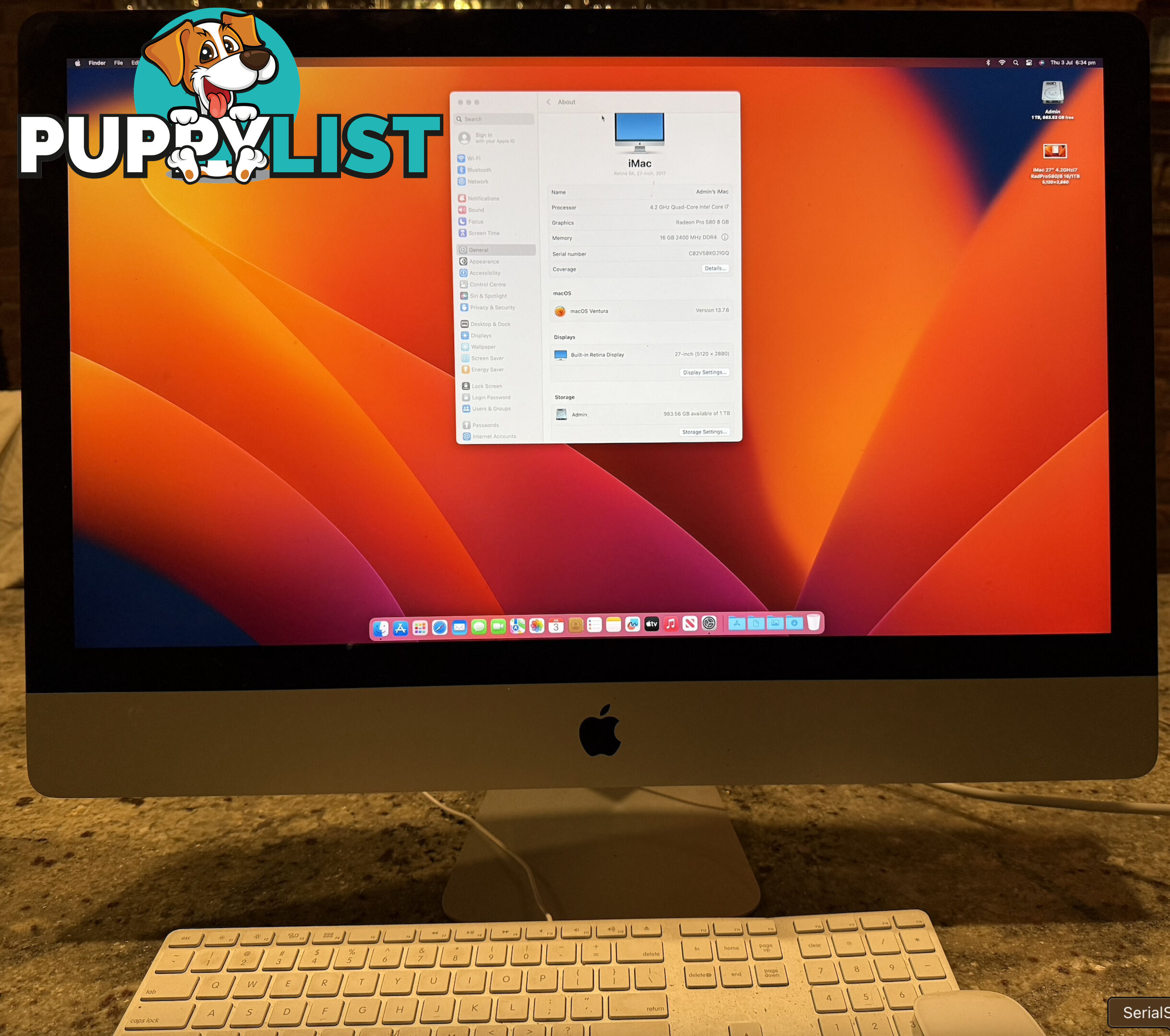 Reseller Refurbished: iMac 27-inch; Retina 5K (Mid 2017) Quad-Core i7 16/1TB SSD as new