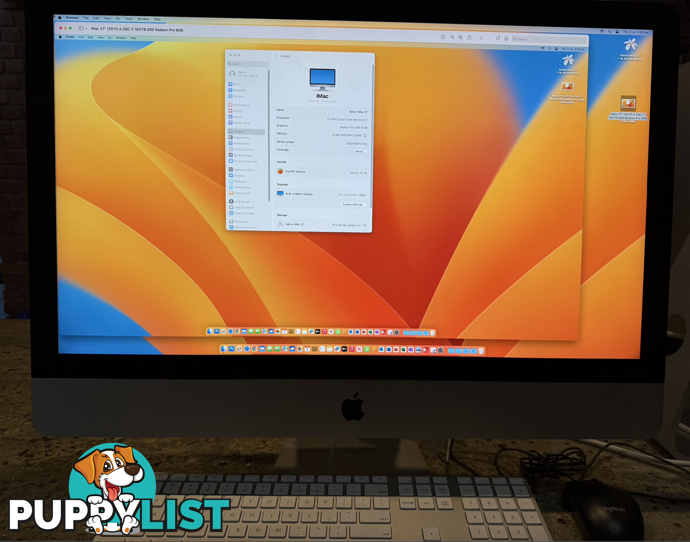 Reseller Refurbished: iMac 27-inch; Retina 5K (Mid 2017) Quad-Core i7 16/1TB SSD