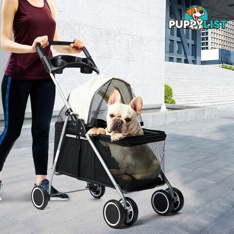 Pet Stroller Dog Cat Pram Foldable Carrier Large Travel 4 Wheels Pushchair Black - WB-ST1005-BK