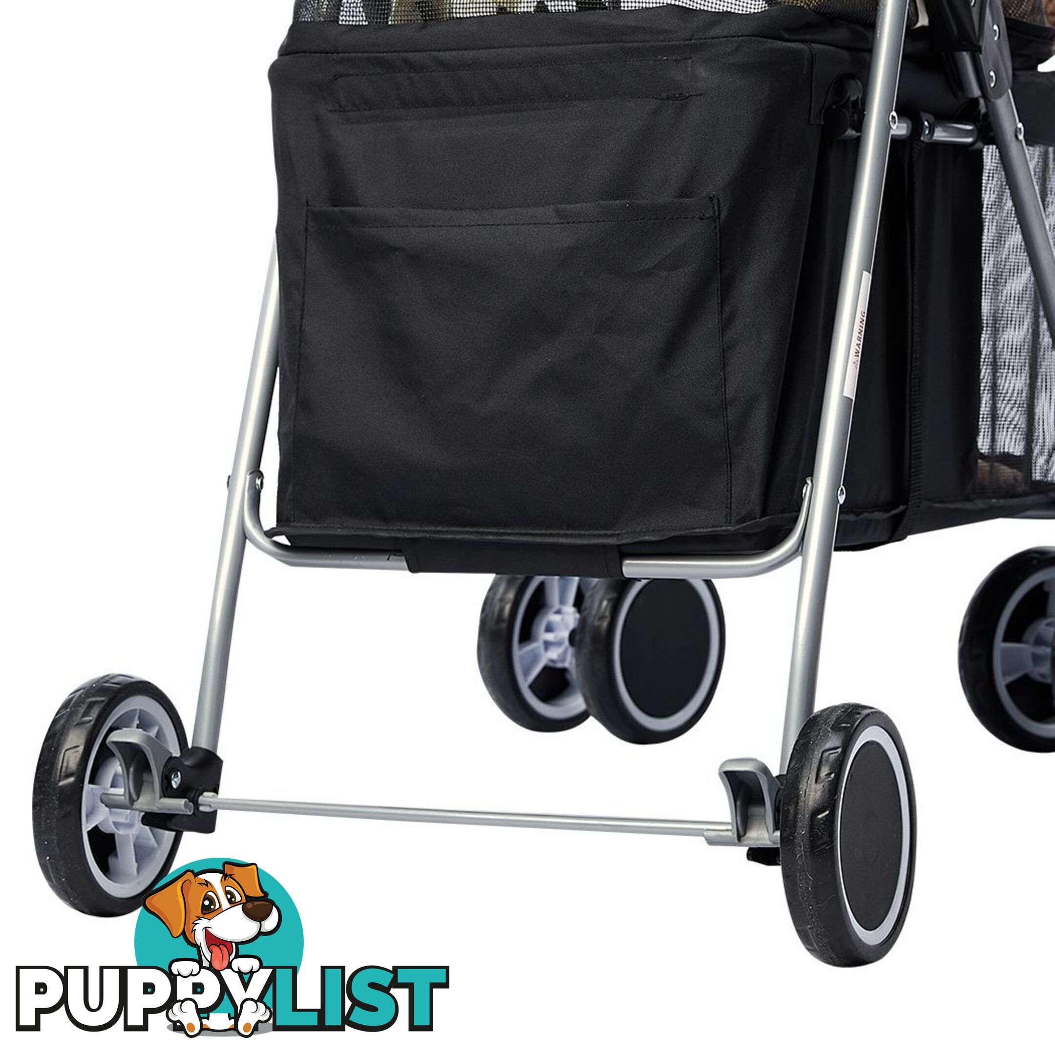 Pet Stroller Dog Cat Pram Foldable Carrier Large Travel 4 Wheels Pushchair Black - WB-ST1005-BK