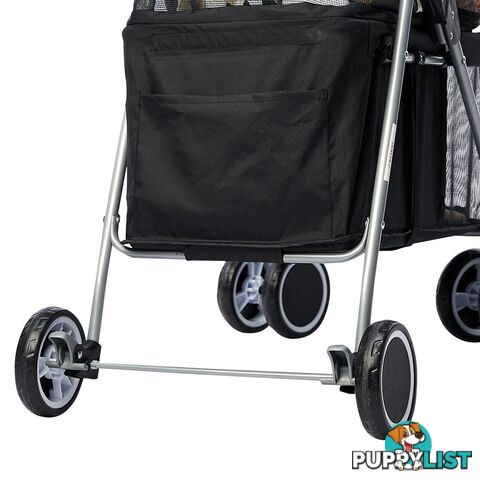 Pet Stroller Dog Cat Pram Foldable Carrier Large Travel 4 Wheels Pushchair Black - WB-ST1005-BK