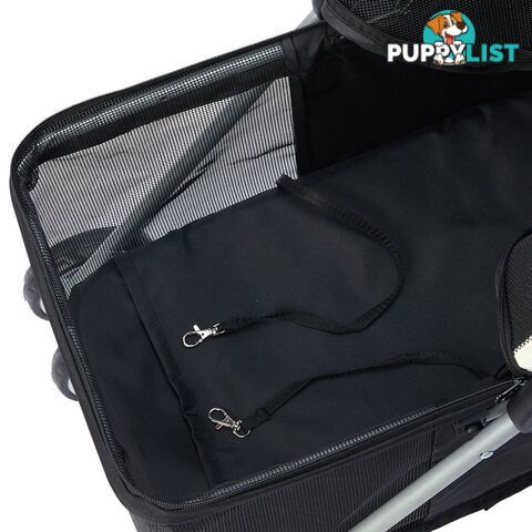 Pet Stroller Dog Cat Pram Foldable Carrier Large Travel 4 Wheels Pushchair Black - WB-ST1005-BK