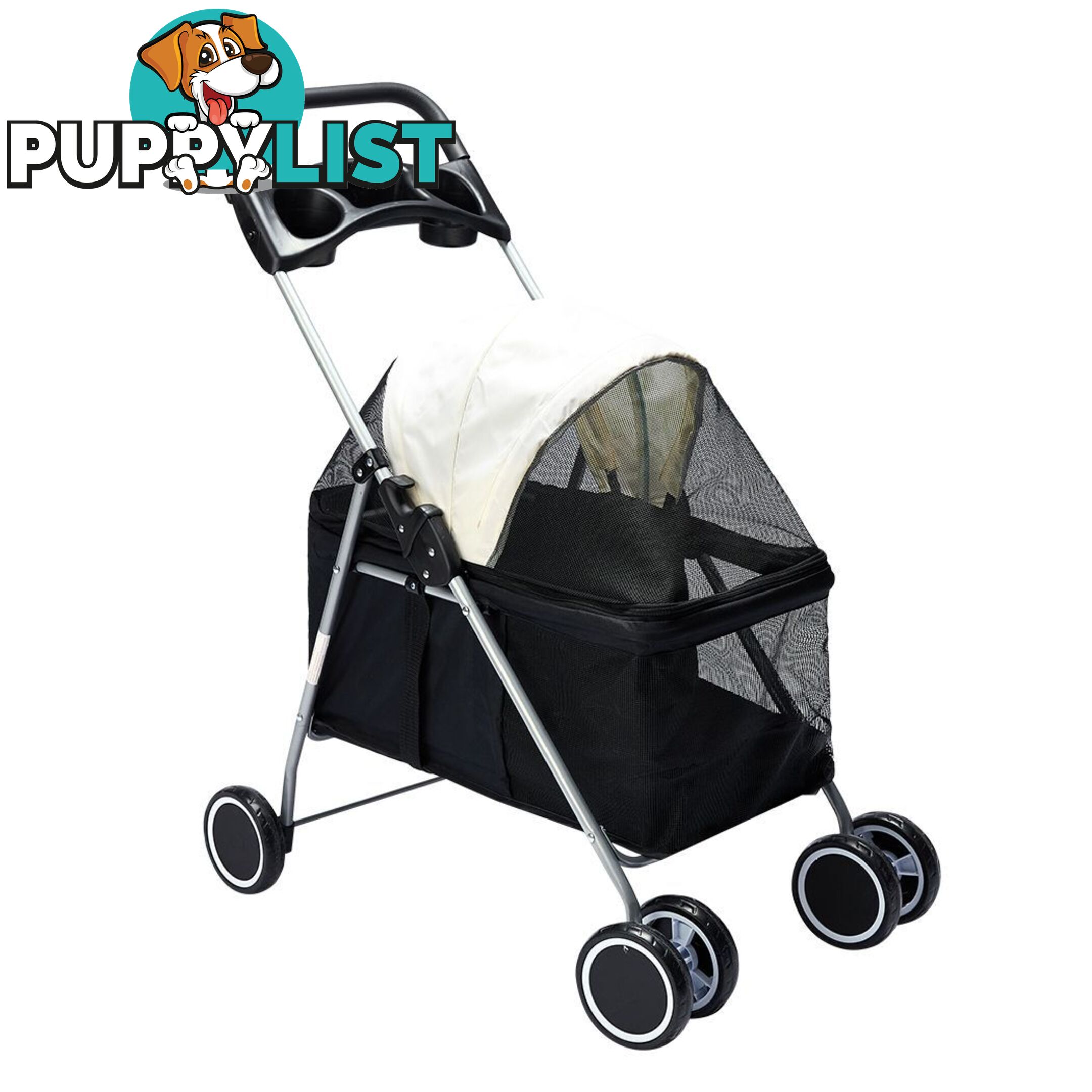 Pet Stroller Dog Cat Pram Foldable Carrier Large Travel 4 Wheels Pushchair Black - WB-ST1005-BK