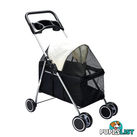 Pet Stroller Dog Cat Pram Foldable Carrier Large Travel 4 Wheels Pushchair Black - WB-ST1005-BK