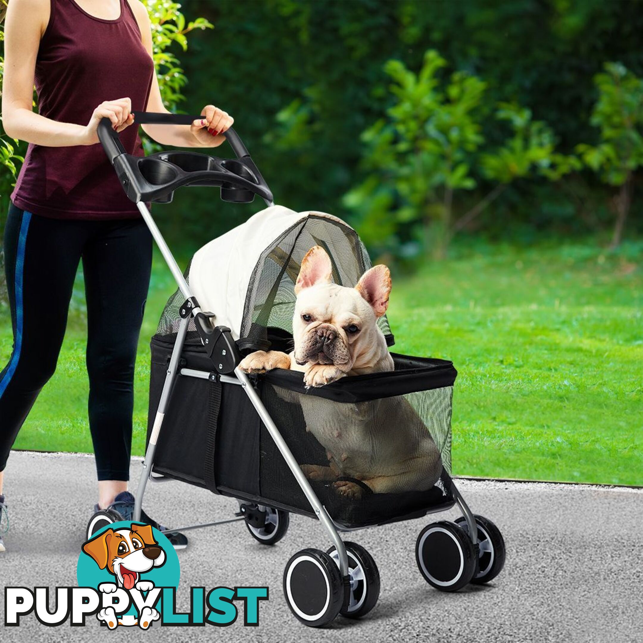 Pet Stroller Dog Cat Pram Foldable Carrier Large Travel 4 Wheels Pushchair Black - WB-ST1005-BK