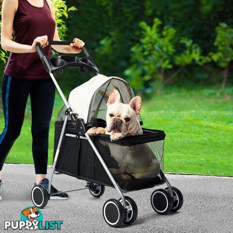 Pet Stroller Dog Cat Pram Foldable Carrier Large Travel 4 Wheels Pushchair Black - WB-ST1005-BK