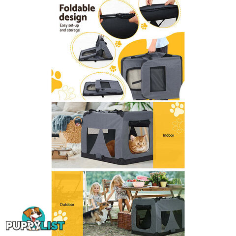 i.Pet Pet Carrier Soft Crate Dog Cat Travel 60x42CM Portable Foldable Car M - PET-CARRIER-M-GR