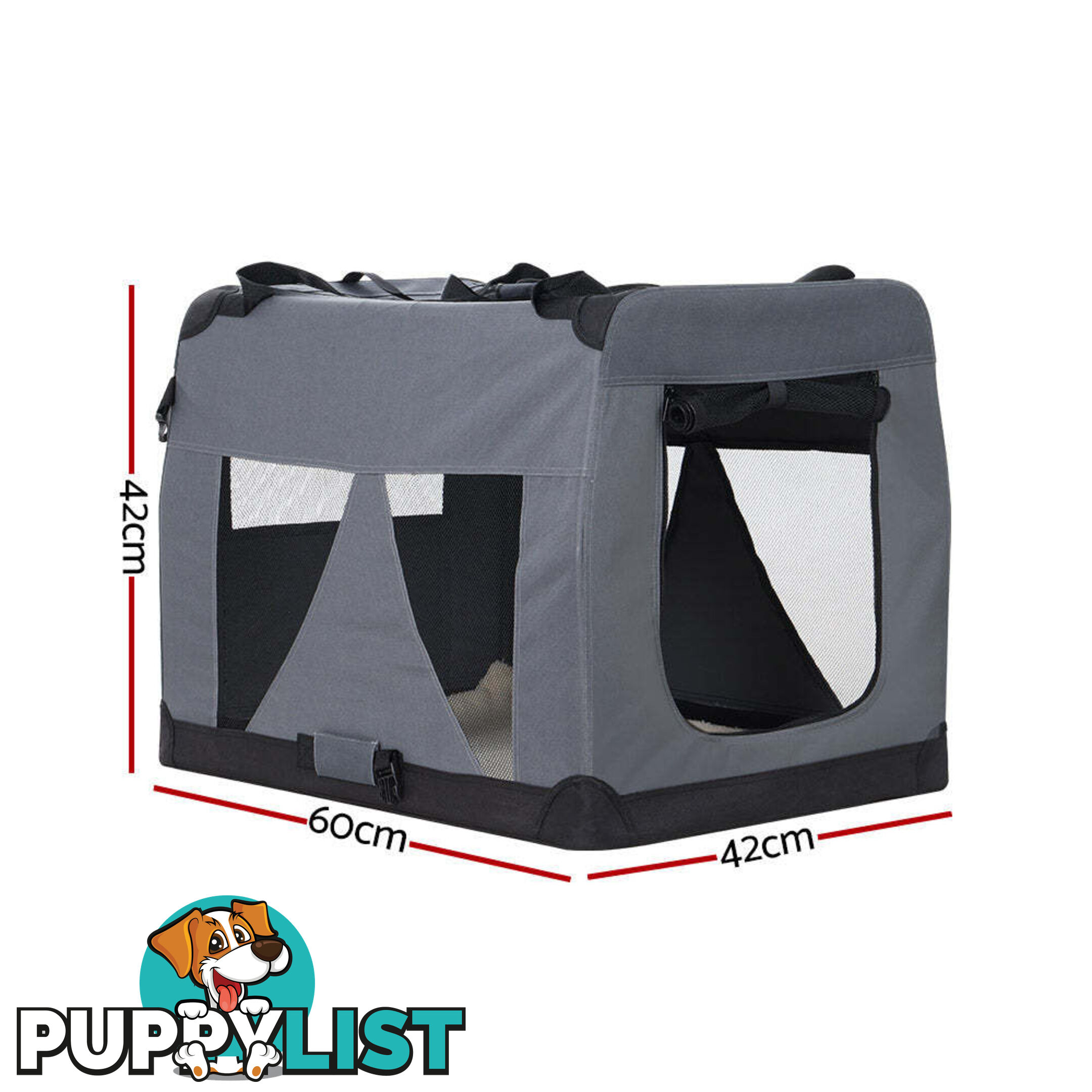 i.Pet Pet Carrier Soft Crate Dog Cat Travel 60x42CM Portable Foldable Car M - PET-CARRIER-M-GR