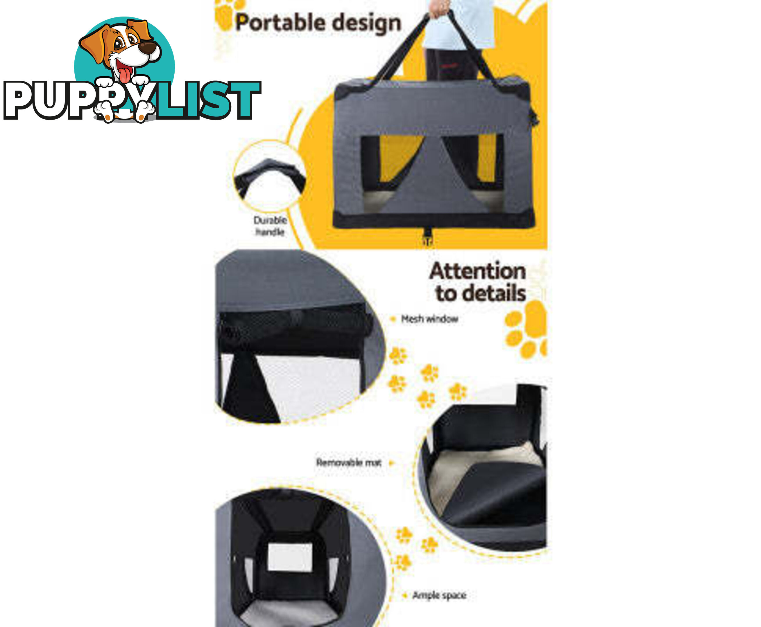 i.Pet Pet Carrier Soft Crate Dog Cat Travel Portable Cage Kennel Foldable Car - PET-CARRIER-M-GR