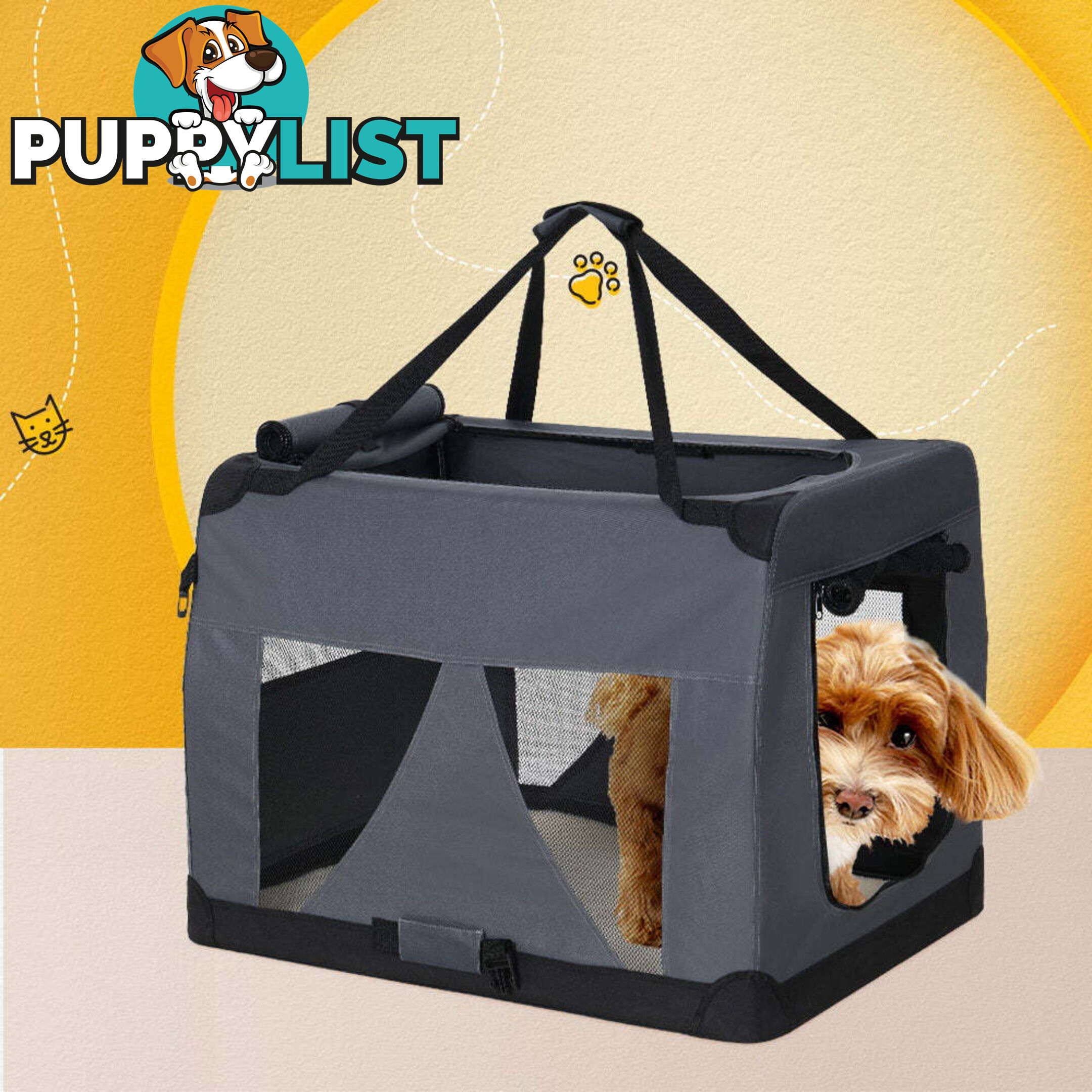 i.Pet Pet Carrier Soft Crate Dog Cat Travel 60x42CM Portable Foldable Car M - PET-CARRIER-M-GR