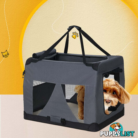 i.Pet Pet Carrier Soft Crate Dog Cat Travel 60x42CM Portable Foldable Car M - PET-CARRIER-M-GR