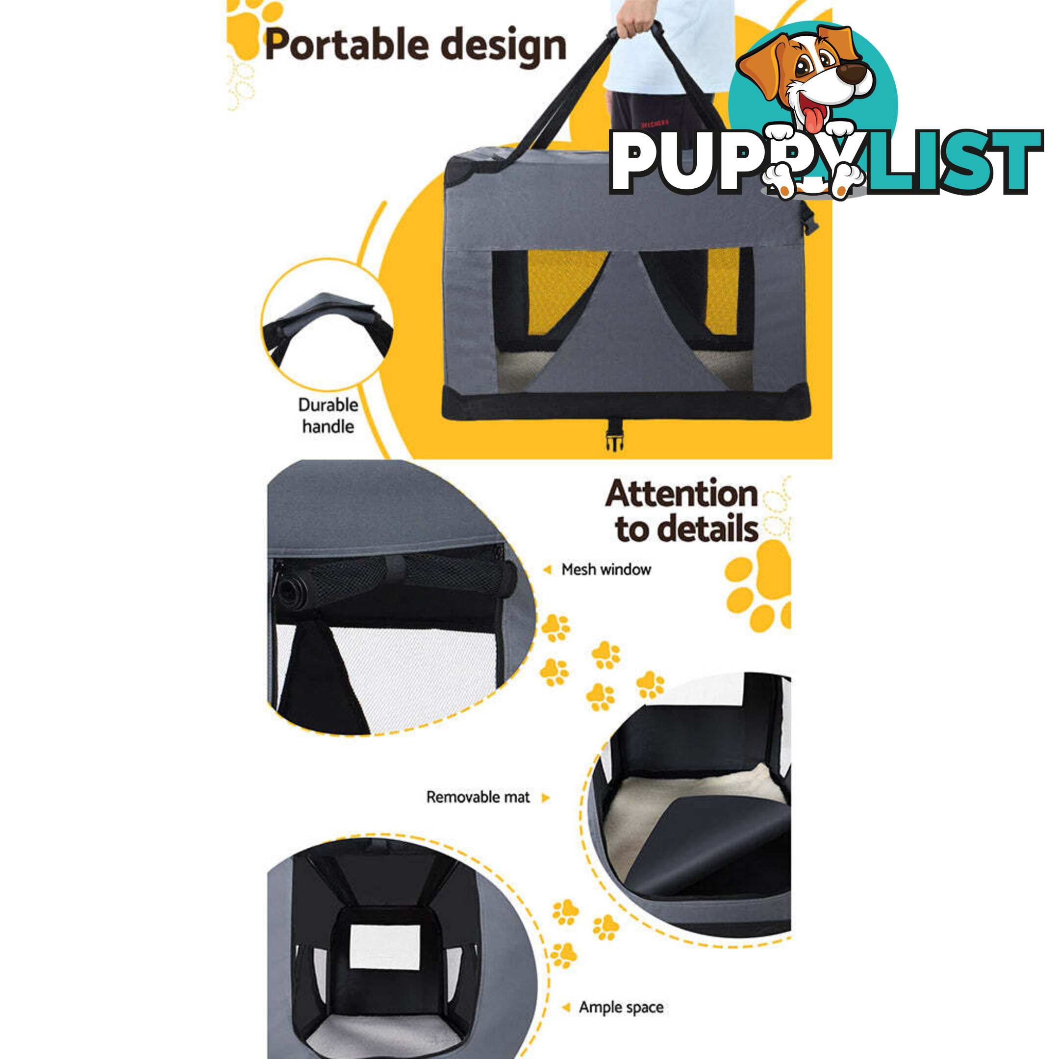 i.Pet Pet Carrier Soft Crate Dog Cat Travel 60x42CM Portable Foldable Car M - PET-CARRIER-M-GR