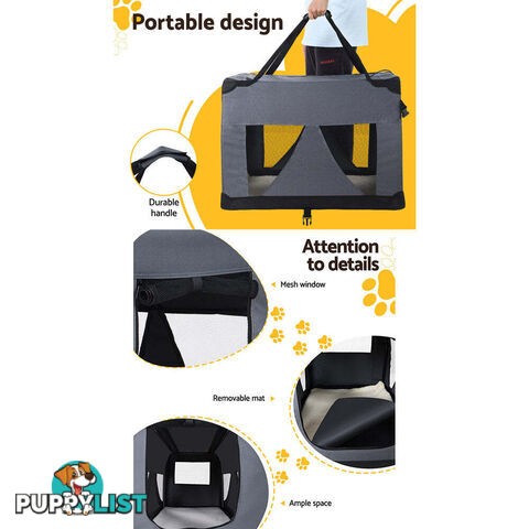 i.Pet Pet Carrier Soft Crate Dog Cat Travel 60x42CM Portable Foldable Car M - PET-CARRIER-M-GR