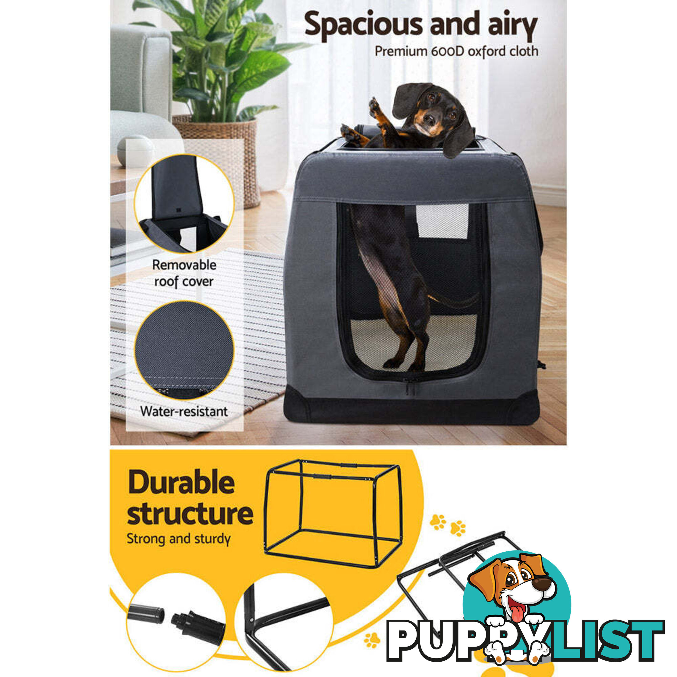 i.Pet Pet Carrier Soft Crate Dog Cat Travel 60x42CM Portable Foldable Car M - PET-CARRIER-M-GR