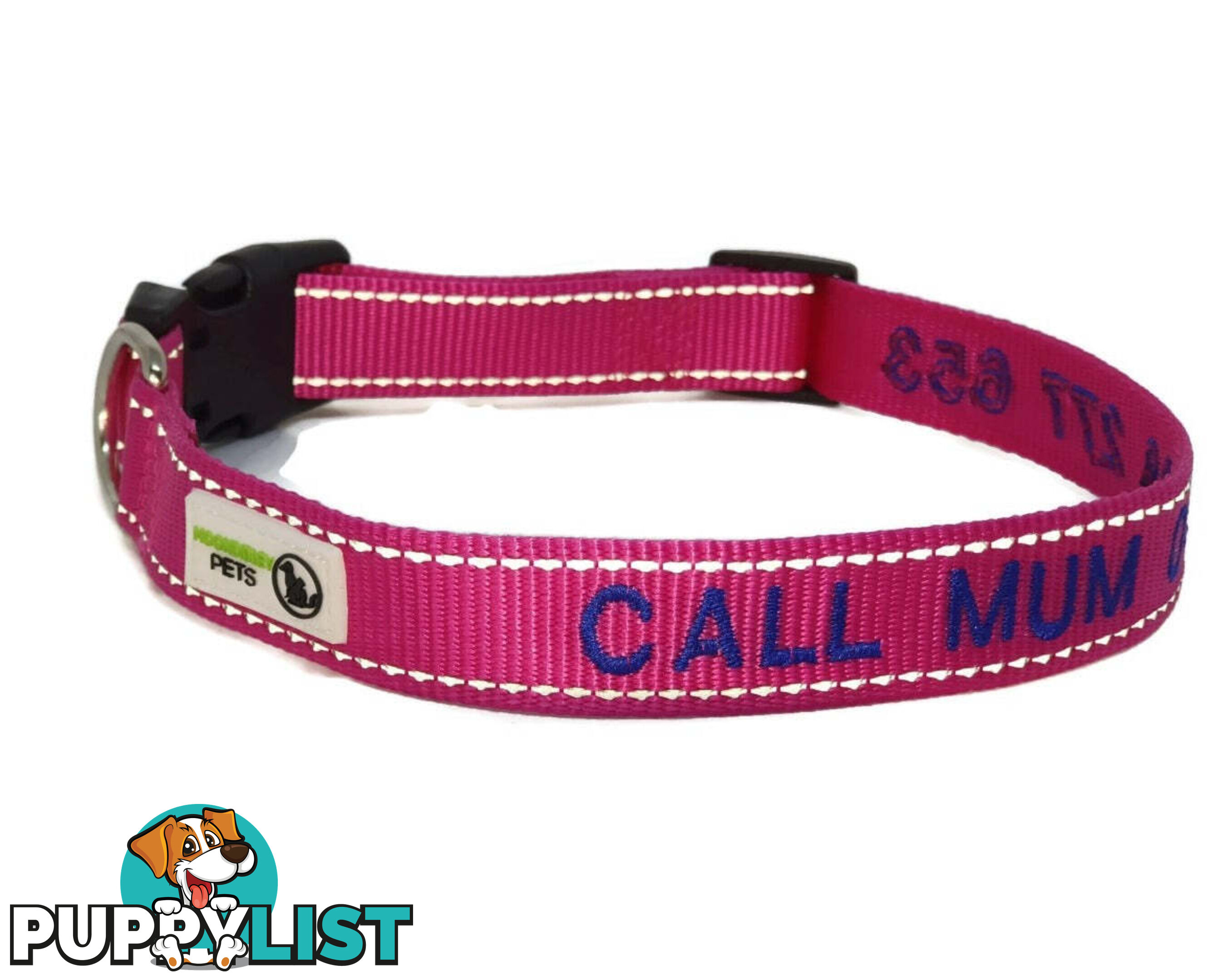 Doggie ID Collar Nylon w/Reflective Stitching Embroidered Personalised Custom. - GC-DIC-031-S-GRN