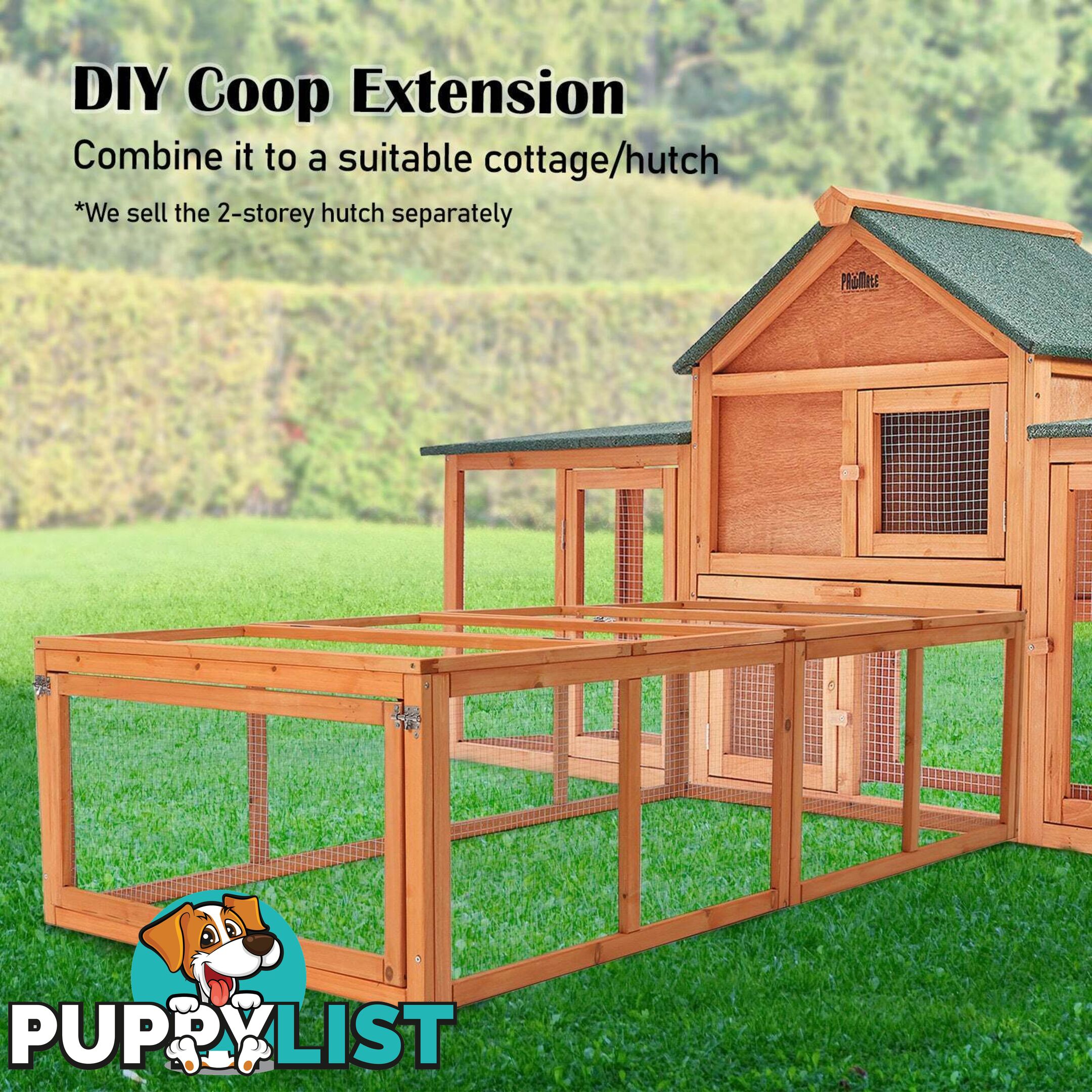 Paw Mate Chicken Coop Rabbit Hutch Extension Run 180 x 90 x 48cm Runey - V274-PET-RR4R