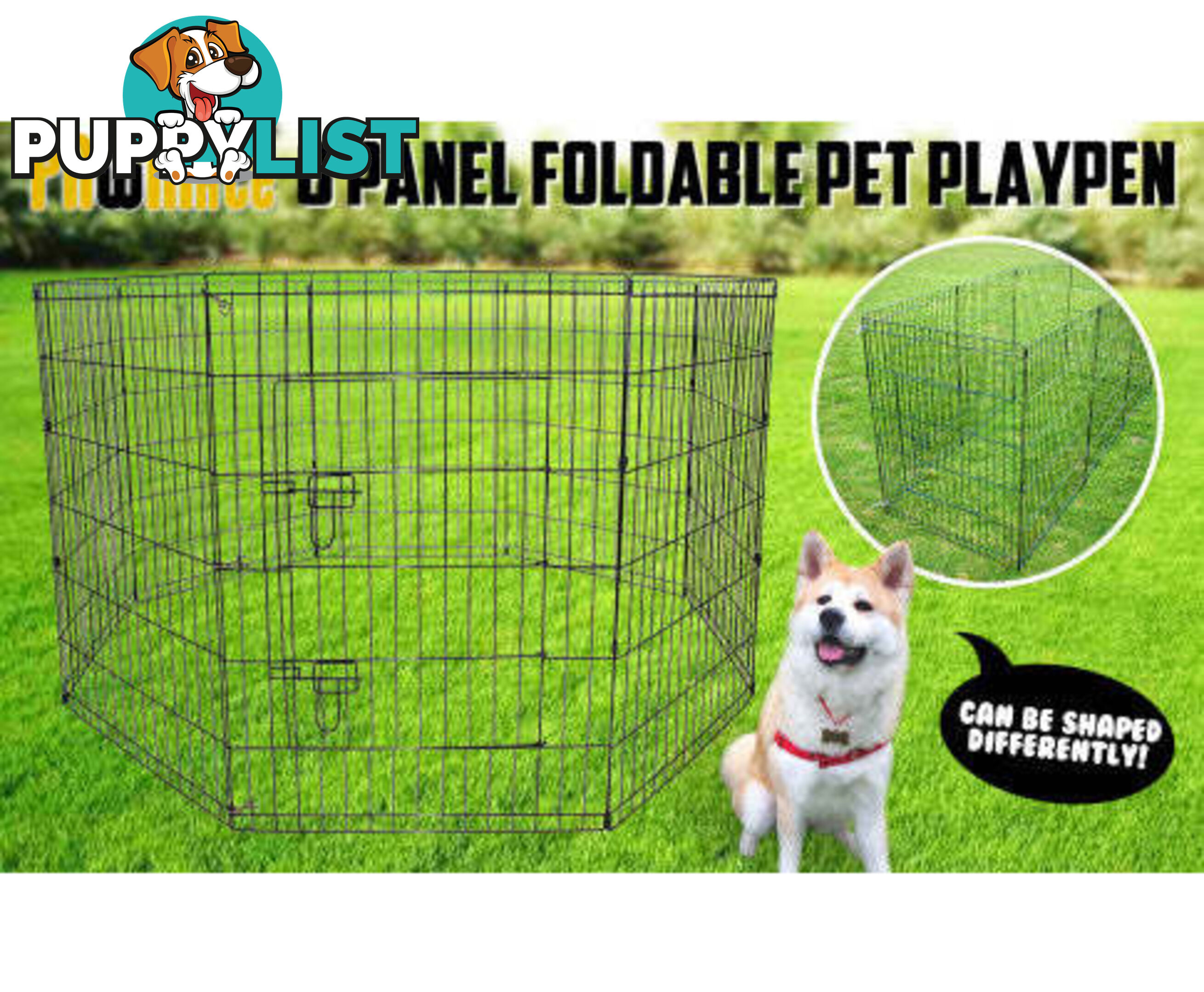 Paw Mate Pet Playpen 8 Panel Foldable Dog Cage + Cover - V274-PET-PP24-PPCV24-GN