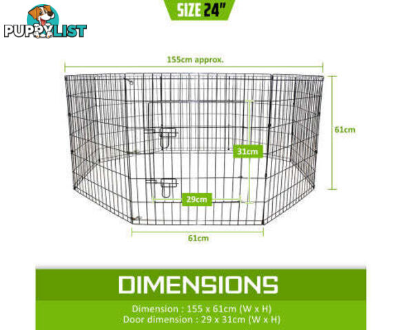 Paw Mate Pet Playpen 8 Panel Foldable Dog Cage + Cover - V274-PET-PP24-PPCV24-GN