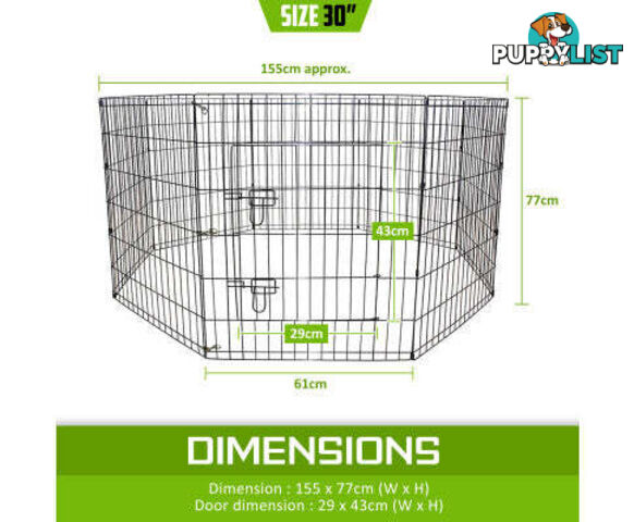 Paw Mate Pet Playpen 8 Panel Foldable Dog Cage + Cover - V274-PET-PP24-PPCV24-GN