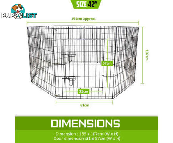 Paw Mate Pet Playpen 8 Panel Foldable Dog Cage + Cover - V274-PET-PP24-PPCV24-GN