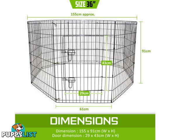 Paw Mate Pet Playpen 8 Panel Foldable Dog Cage + Cover - V274-PET-PP24-PPCV24-GN