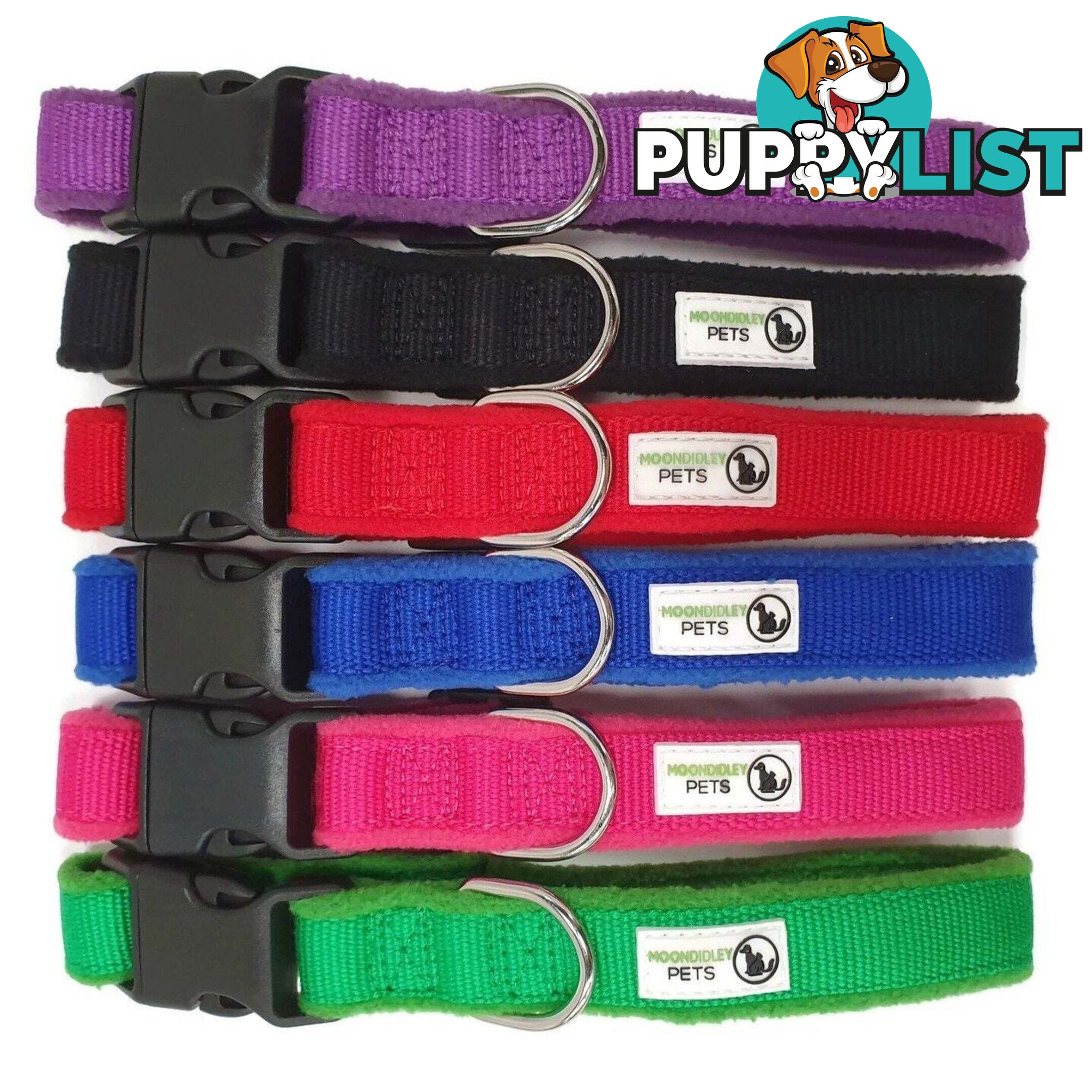 100% Pure Bamboo Fibre w/Fleece Lining Dog Collar Plastic Buckle - Moondidley Pets - MDPCOLFLESPUR