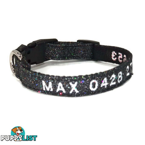 Doggie ID Collar - Bling Glitter Overlay Nylon Collar, Embroidered Personised Custom. - GC-DIC-BLING-S-RED