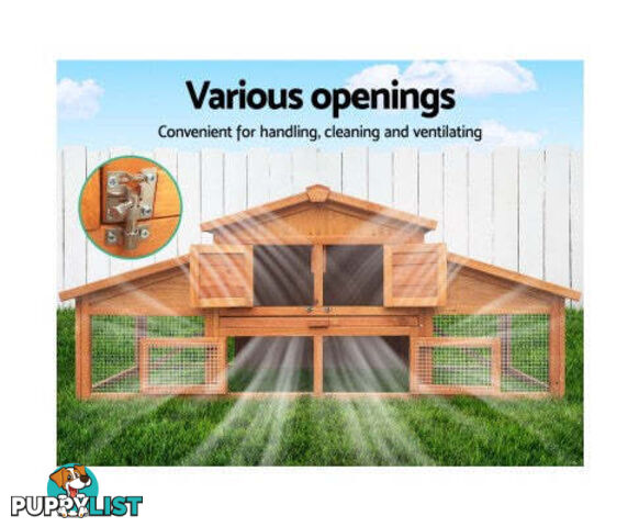 i.Pet Chicken Coop Rabbit Hutch 169cm x 52cm x 72cm Large House Outdoor Wooden Run Cage - FF-GT-WOOD-R2100S